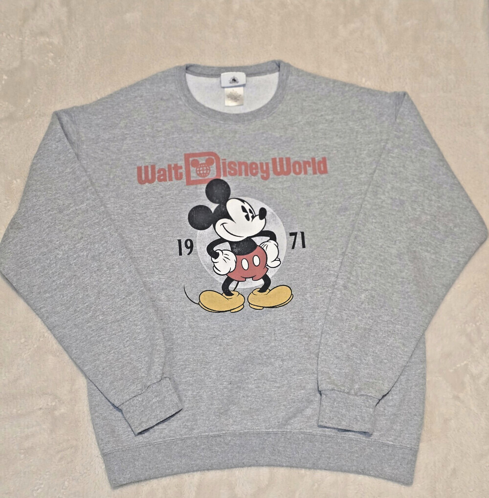 Walt Disney World 1971 Mickey Mouse Gray Sweatshirt Unisex Retro Style Size L